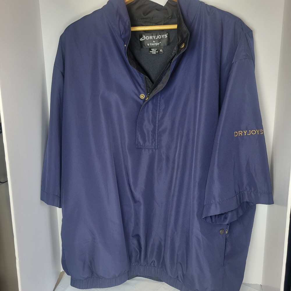 FootJoy DryJoys Mens XL Navy Blue Short Sleeve Golf Windbreaker Pullover Jacket